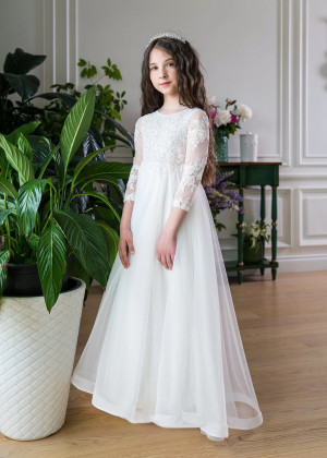 Beaded Ivory Lace Tulle Simple Flower Girl Dress